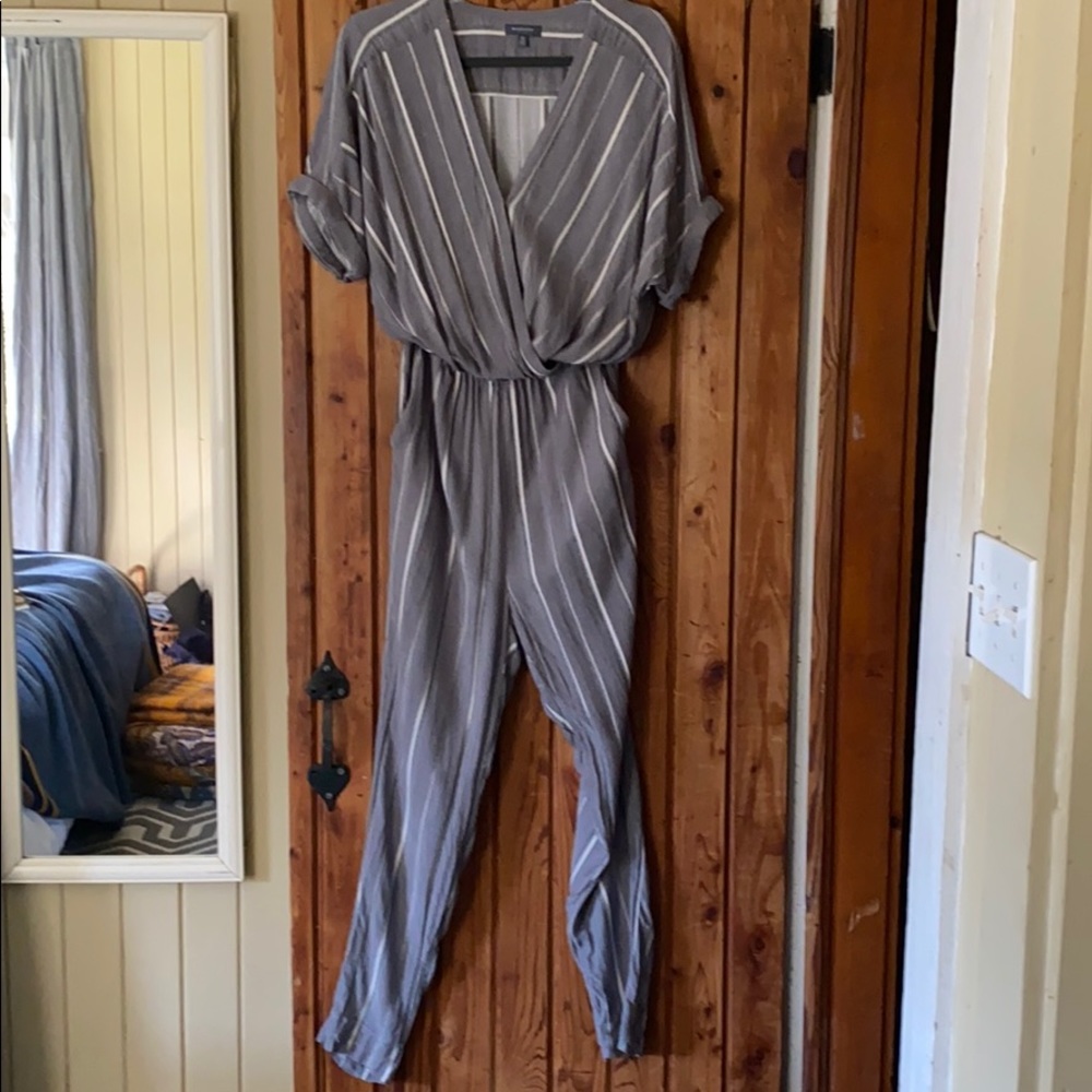 Madison Grey Striped Jumpsuit Size M
